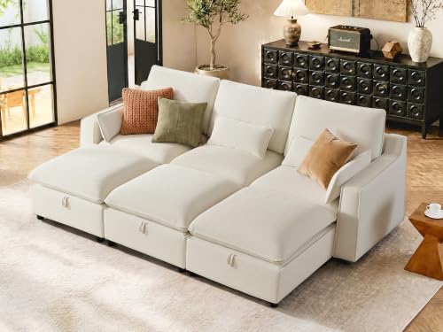 Image of WorthFurni Modern Modular Sectional Sofa,103 inch Sleeper Sofa Bed Minimalist Couch with Storage Ottoman,Comfty 6 Seat Sofa for Living Room,Beige Chenille