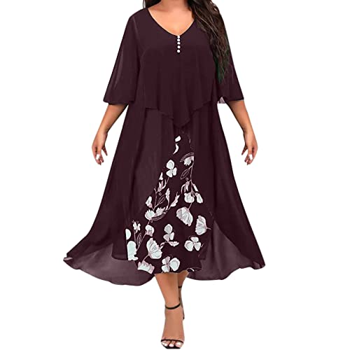 Robe d'été pour femme longue midi col rond mousseline imprimé à pois