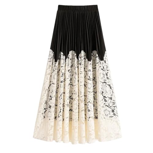 Women Spring Summer High Waist Slimming Flattering Meat Covering Skirt Lace Pleated A- Line Mini Skirt