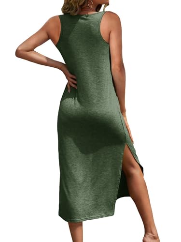 Image of Dyexces Women Summer T Shirt Dress Casual Short Sleeve V Neck Maxi Dresses Loose Side Slit Long Tshirt Dress with Pockets