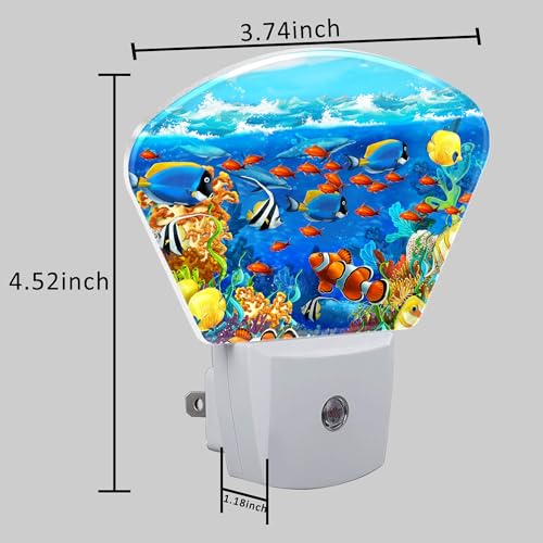Image of Cartoon Underwater World Night Light for Kids, Tropical Fish LED Night Light Plug into Wall with Dusk to Dawn Sensor for Girls Boys Women Men Room, Hallway, Kitchen, Bathroom, Stairs Decor