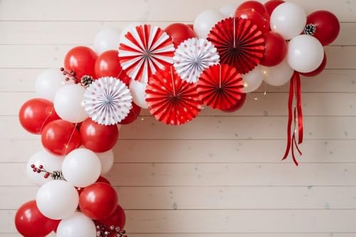 Image of Red Paper Fans Set for Weddings Birthday Decor Bridal Parties Baby showers Anniversary (Pack of 6)