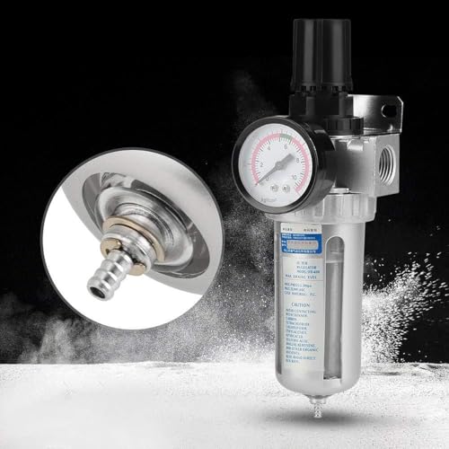 Fyearfly Luftfilter-Druckregler 1/2 Zoll, Luftkompressor-Feuchtigkeitsabscheider-Filterregler 1/2\ Bsp, Mit 0-150 Psi (0-1,4 Mpa) Manometer + Drehknopf + Halterung