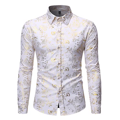 Chemise à imprimé floral blanc vintage pour homme look rétro tendance coupe droite M