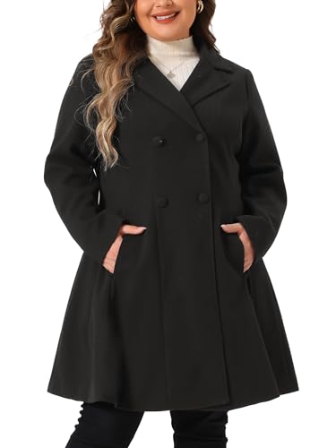Agnes Orinda Plus Size Winter Coats for Women Notch Lapel Double Breasted A Line Peacoat Trench Coat with Pockets2