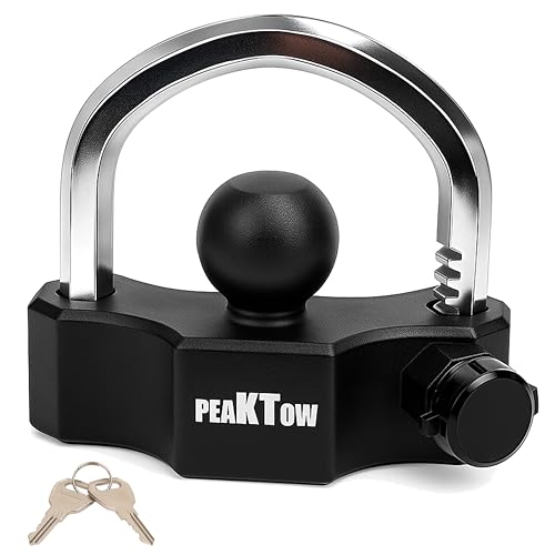 PEAKTOW - PEAKTOW Heavy Duty Universal Adjustable Coupler Lock Trailer Hitch Storage Security Lock Fits 1-7/8, 2, 2-5/16 Inches Couplers with 2 Keys, Anti-Theft and Top Tier Security, Black