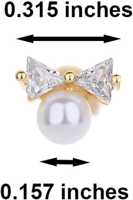 Gold Bow Stud Earrings Cute Pearl Rhinestones 14K Gold Plated Dangle Drop Bow Earrings for Women Dainty Jewelry Gifts - Image 7