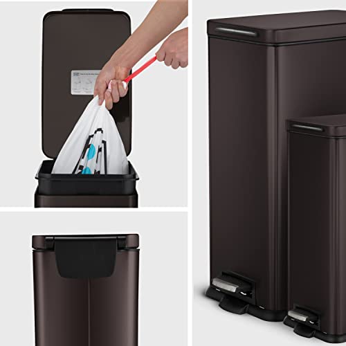 Home Zone Living 12 Gallon And 2.5 Gallon Kitchen Trash Can Combo Value Set, Slim Body Stainless Steel Design, 45 Liter And 9.7 Liter Capacity, Black #TOP7