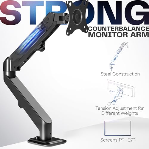 Image of VIVO Heavy Duty Single Monitor Tension Arm for up to 27 inch Screens, Holds 14.3 lbs, Premium Desk Mount Stand, Black, STAND-V101O