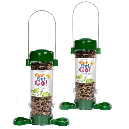 Image of Bird Feeders Hanging Garden Bird Feeder - Jacobi Jayne® Get Set Go™ Hanging Seed Feeder For Wild And Garden Birds - Easy Clean Birdfeeder Perfect For Seed Blends And Bird (For Seed, Pack Of 2)