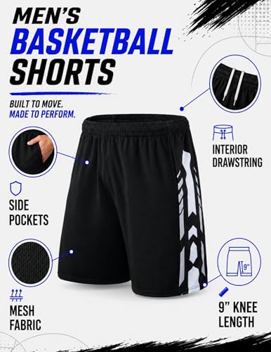 Image of Liberty Imports Pack of 5 Men's Athletic Basketball Shorts Mesh Quick Dry Activewear with Pockets