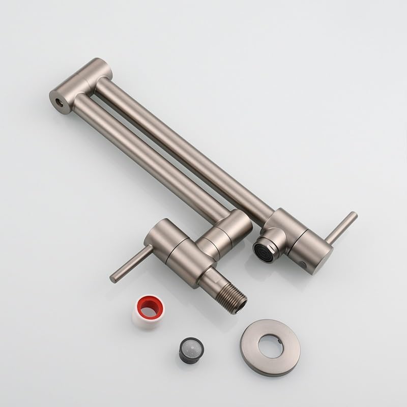 Rubinetto da Cucina a Parete in Ottone Anticato con Braccio Girevole a Doppio snodo, Design Pieghevole ed Estensibile per Un Facile utilizzo, Ideale per lavelli da Cucina, Finitura cromata.