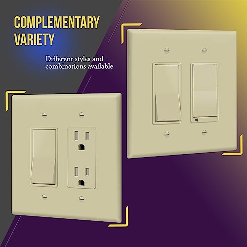 Image of ENERLITES 2-Gang Ivory Oversize Decorator Switch Outlet Wall Plate Cover | 1 Pack, Size 5.5 inch x 5.5 inch, Fits light switch /outlet /receptacle, Gloss Finish, Unbreakable Polycarbonate, UL Listed