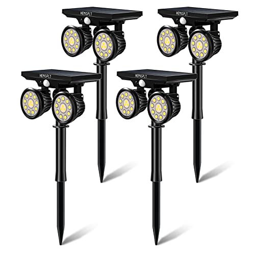 HEMOPLT Solar Spot Lights Outdoor, Solar Landscape Spotlights, Double Heads Infrared Sensor, 3 Lighting Modes Garden Spot Lights for Yard, Porch, Patio, Lawn, 4 Pack