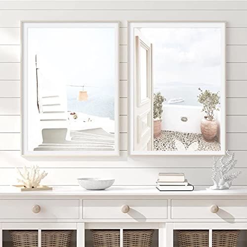Lienzo mediterráneo sin marco de 50x70 cm con diseño de paisaje marino y árbol para pared