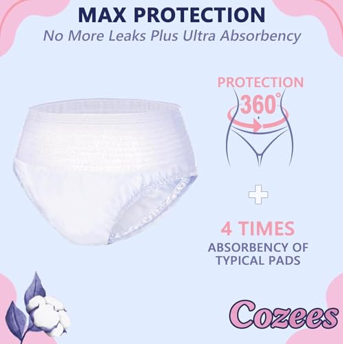 Cozees Disposable Period Underwear for Women, Menstrual and Postpartum High Absorbency, Cotton Covered Comfort, Made in USA (9 Count, XX-Large)