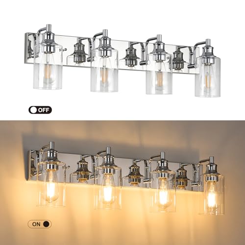 Image of 4-Light Bathroom Light Fixtures Modern Chrome Vanity Lights for Bathroom Lighting Fixtures Over Mirror for Cabinet Mirror Bedroom Hallway