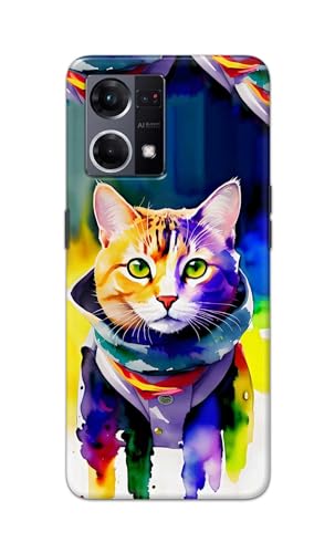 Image of Printed Hard Back Cover for Oppo Reno7 4G | Oppo Reno 7 4G Back Cover (Coloured Cat) -190724(EA)