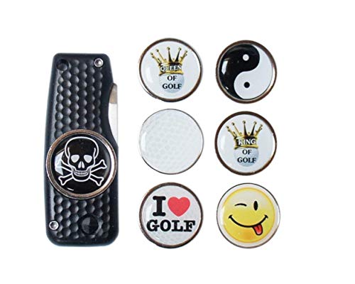 RoLoGOLF Pitchgabel schwarz aufklappbar + Ballmarker Yin UND Yang Cover