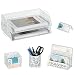 EasyPAG 5 in 1 Desk Organizer Set - 2 Tier Stackable Desk Tray,Letter Sorter, Pen Holder,Business Card Holder and Stick Note Holder,White