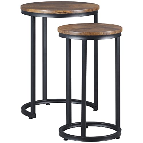 HOMCOM Lot de 2 Tables d'appoint Tables gigognes Tables Basses modulables Style Industriel - Plateau Aspect Bois et Pieds en métal Noir