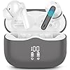 Auriculares Inalambricos Bluetooth, Auriculares Bluetooth 5.4 con 40H HiFi Estéreo, Cascos Inalambricos con Reducción de Ruido 4 Mic, Pantalla LED, IP7 Impermeable, Carga Rápida, Ajuste Cómodo, Gris