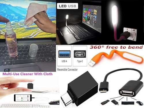 Image of Anjo 8 in 1 Combo Of 14 Inch & 16:9 Display Aspect Ratios Laptop Screen Protector, Key-Skin, Body Lamination Trackpad & Lid (Transparent), USB Light, Cleaner, Type C & Micro OTG.