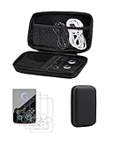 daunke Aufbewahrungstasche für Anbernic RG477V Handheld-Spielkonsole, 3 Stück Schutzglas Bildschirmschutzfolie, Wasserdicht, Stoßdicht, Kratzschutz, müheloszu bedienen & zu tragen,Schwarz