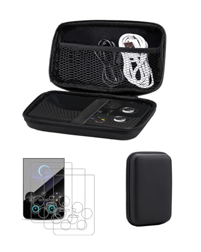 daunke Aufbewahrungstasche für Anbernic RG477V Handheld-Spielkonsole, 3 Stück Schutzglas Bildschirmschutzfolie, Wasserdicht, Stoßdicht, Kratzschutz, müheloszu bedienen & zu tragen,Schwarz