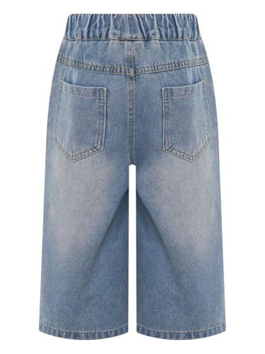 Aislor Kids Girls Jeans Wide Leg Denim Cropped Pants Loose Fit Denim Cropped Trousers Cowboy Bottoms with Pockets4