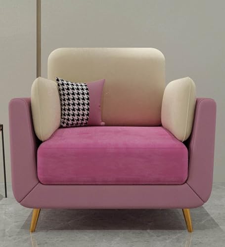 Image of Sixpine Luxury Dual Color Upholstery Sofa in Premium Velvet | Solid Wood Structure | Sturdy Golden Legs | High Density Foam | Extra Comfort for Modern Living Room (Pink & Beige, 1 Seater)