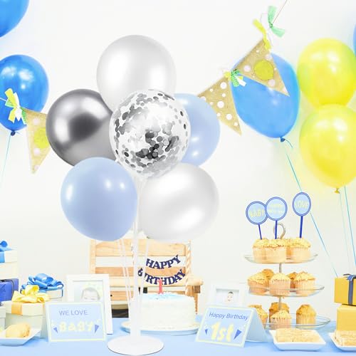Image of ZJDHPTY 4Set Light Blue Silver Balloon Stand Table Centerpieces Party Decor | Boy Baby Shower Decorations,Birthday Graduation Bridal Shower Baptism Corporate Retirement New Years Eve Party Supplies