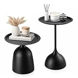 Black Side Tables Set of 2, Round Metal Accent Tables, Modern Nordic Minimalist Coffee Tables, Small Wrought Iron Side Tables for Living Room, Bedroom, Office