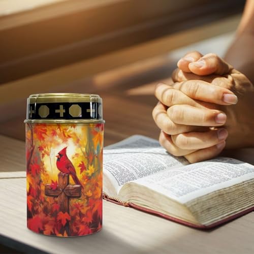 Image of Poceacles Cardinal Cross Maple Leaf Solar Outdoor Lights Solar Grave Candle Solar Cemetery Candles LED Automatic Flameless Candles Cemetery Outdoor Solar Lights for Loss of Dad, Set of 4
