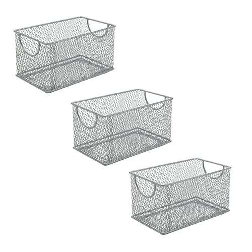 YBM Home 2320-3 Set of 3 Mesh Storage Boxes, Silver Mesh