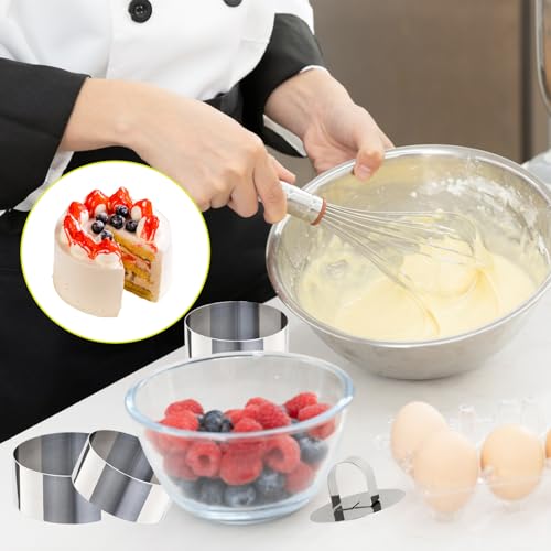 Uncle Jack 4 Pieces Round Cake Ring Molds, Stainless Steel Cake Ring Mold with Pusher, for Kitchen Tools, Baking Pastry, Mousse (Include 4 Rings and 2 Pushers)