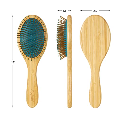 Sofmild Bamboo Wooden Paddle Hair Brush Comb Set, Hairbrushes for Women Men Kid Detangling Hair Massaging Scalp with Round Tip Bristles for All Hairstyles (Blue Wooden) - Image 3