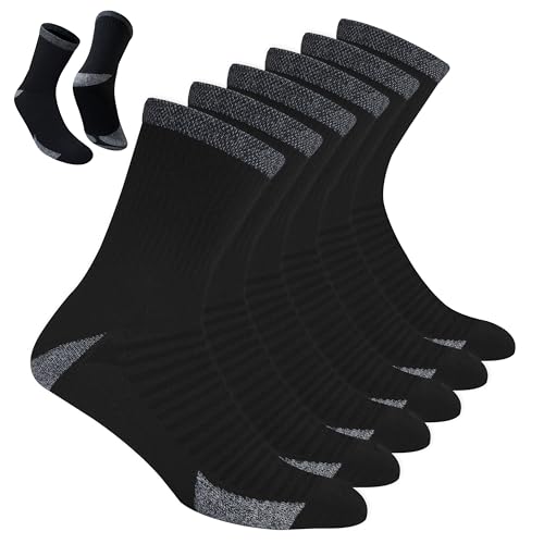 BLITZSOX Herren Sportsocken zum Laufen Crew-Länge Atmungsaktiv Baumwolle, 6er-Pack (43-46, Schwarz)