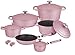 Haussmann Héritage® 15 pièces Batterie de Cuisine,Haute qualités Revêtement façon Pierre- sans PFOA- poignée Amovible－Tous Feux Dont Induction adapté au Four (Rose, 15pièces)