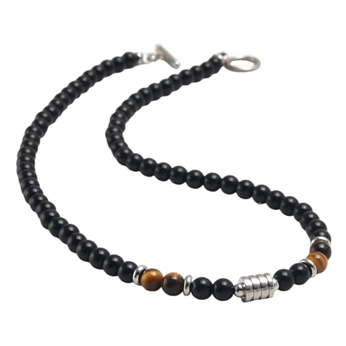 MNYXIS Collier Homme Collier Obsidienne Collier Perle en Pierres et Cristaux Naturelles Collier Protection en Oeil de Tigre Obsidienne Pierres Précieuses Bijoux Amulette Cadeau Spirituel Anniversaire