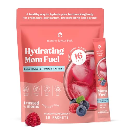 Image of Mommy Knows Best Mom Fuel Electrolyte Drink Mix for Moms, Hydration Support - for Pregnancy, Prenatal, Electrolytes + Trace Minerals, Lactation Drink Mix Supplement (16 Count)