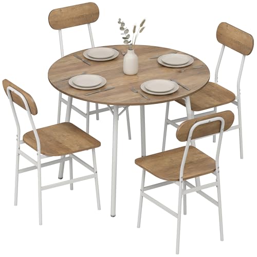 HOMCOM Ensemble Table Salle à Manger avec 4 chaises, Table de Cuisine avec chaises pour 4 Personnes, Plateau Rond Ø 100 cm, Cadre en métal, Style...