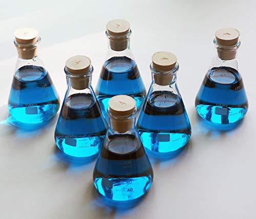 LabStock 100ml Erlenmeyer Flask, Glass with Rubber Stoppers, Pack of 6