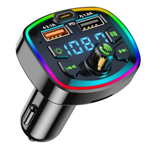 Transmetteur FM Bluetooth Voiture 3.1A[PD20W+QC3.0] Adaptateur Bluetooth Voiture Charge Rapide USB et Type C Radio Lecteur de Musique MP3 pour Téléphone Kit...