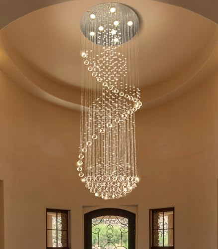 cenozo D24'' x H78'' Crystal Chandelier Glam Chandelier High Ceiling Chandeliers for Staircaes Large Raindrop Chandeliers LED Dimmable Light Fixtures for Foyer Hallway Entryway