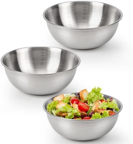 3-Piece Stainless Steel Mixing Bowls (7.1") Metal Bowl Set with Measurement Marks, Dishwasher Safe & Stackable - Perfect for Baking, Salad Making, Meal Prep and Kitchen Use - Thumbnail 3