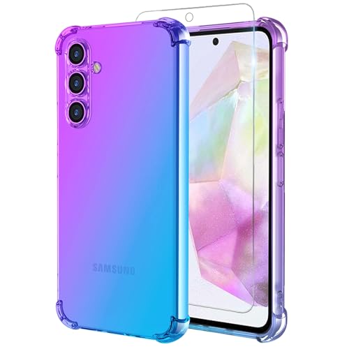 Osophter for Galaxy A37 5G Case: Women Girls with Screen Protector Reinforced Corners TPU Shock-Absorption Flexible Gradient Color for Samsung Galaxy A37 Phone Case Cover(Purple Blue)