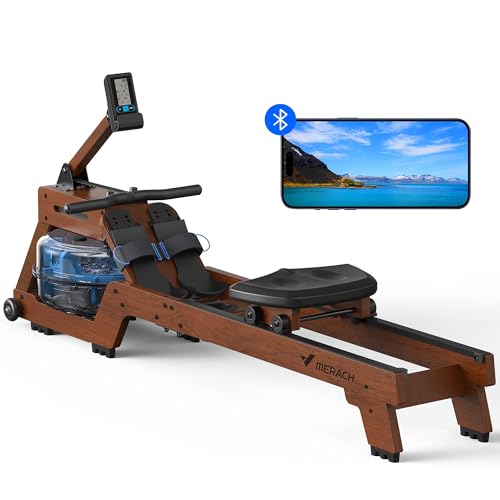 MERACH Wasserrudergerät für Zuhause, Intensives Rudererlebnis mit Gummibaumholz & 22L-Wassertank & Exklusiver App, Professioneller Monitor- und Tablet-Halterung, Bequemer Ergonomischer Stuhl