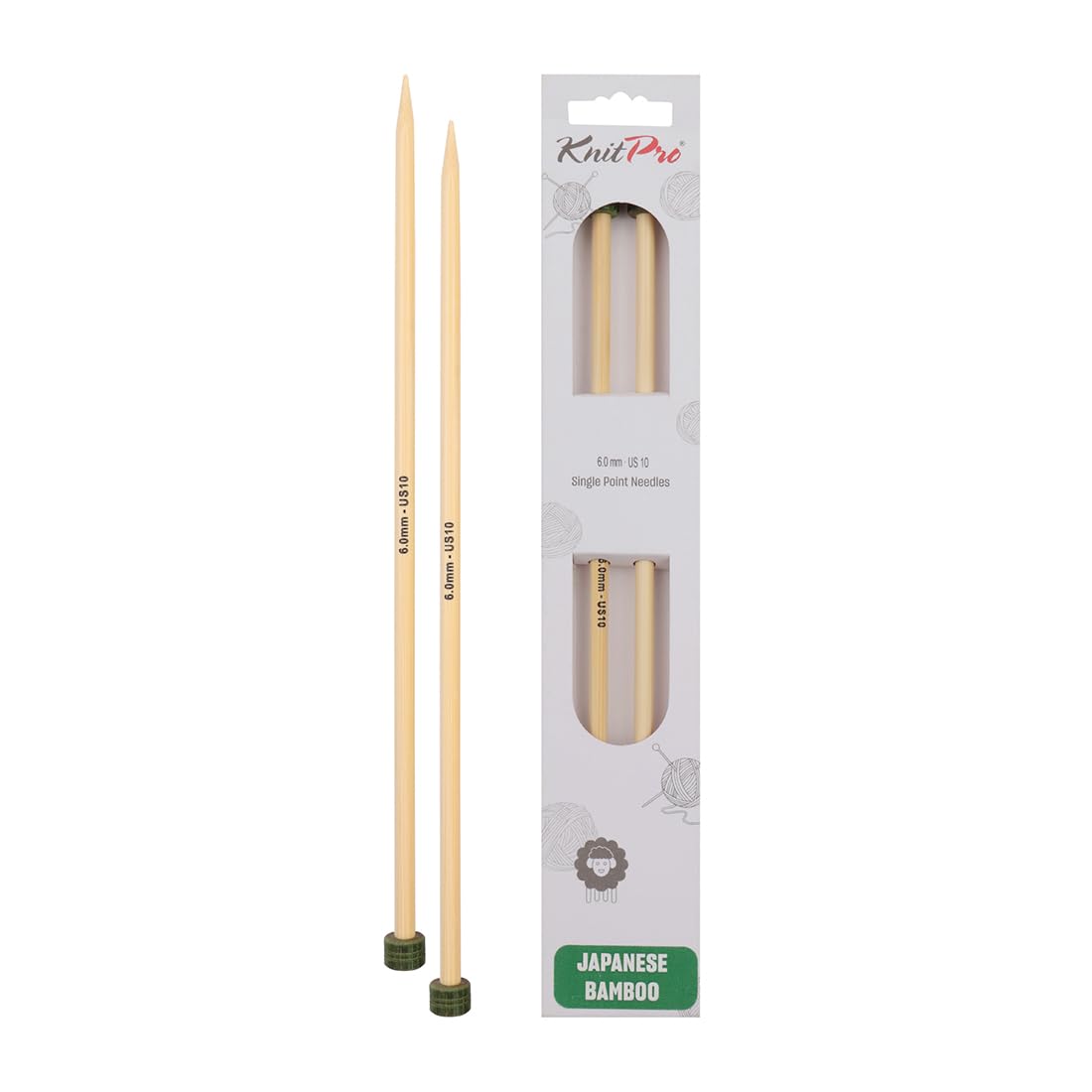 KnitPro Bamboo Single Pointed Needles 13" (33cm) | 6.00mm