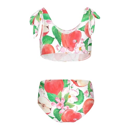 Girls Watercolor Apples and Floral Pattern Swimsuit Two Pieces Bikini Set Bathing Suits Swimwear Crop Top Swimsuit Set2